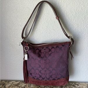 SOLD—Coach Purple Y2K Canvas and Suede Shoulder or Crossbody Bag